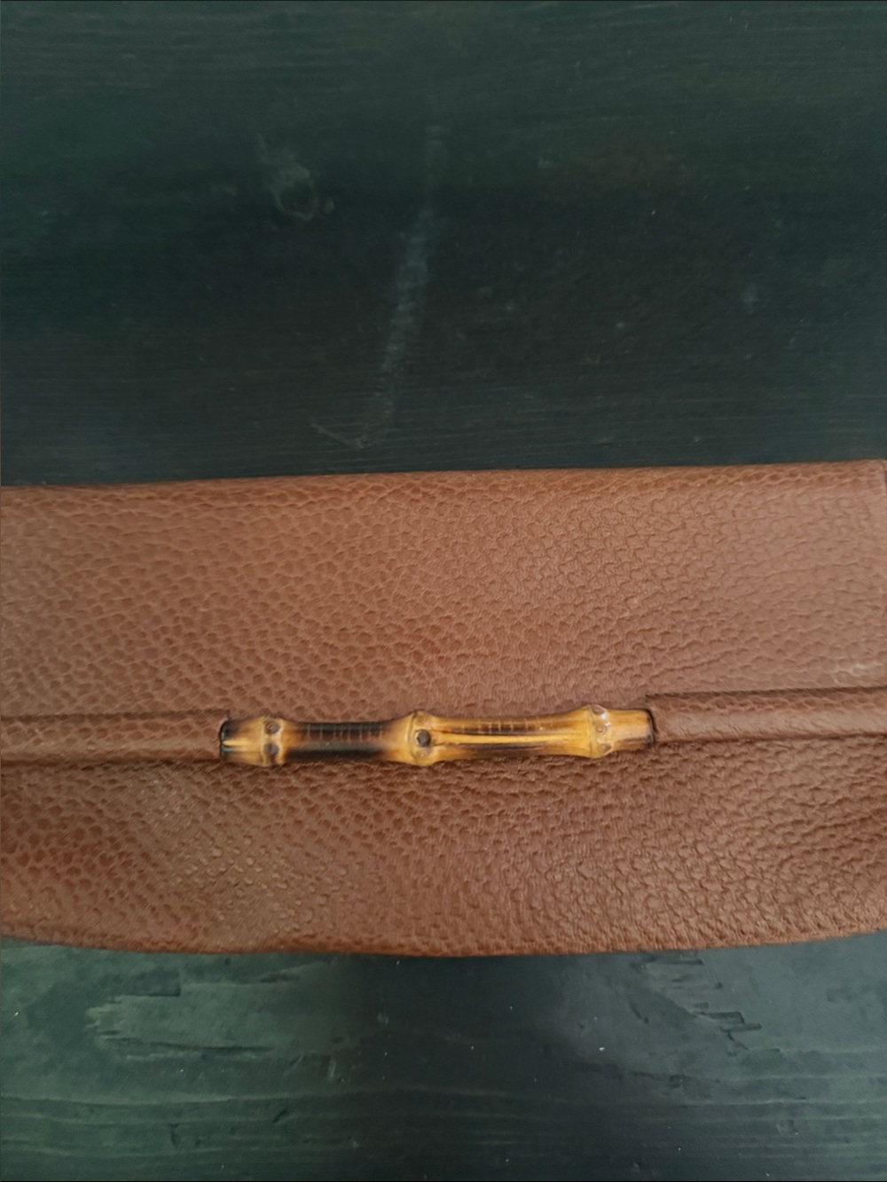 Gucci Brown Leather Clutch with Bamboo Accent